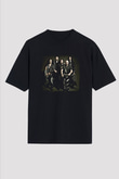 HammerFall Baskılı Unisex Siyah Oversize Tişört