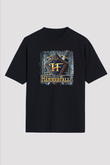 HammerFall Baskılı Unisex Siyah Oversize Tişört