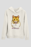 Hamster Beyaz Unisex Kapşonlu Sweatshirt