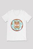 Hamster Beyaz Unisex V Yaka Tişört