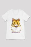 Hamster Beyaz Unisex V Yaka Tişört T-Shirt
