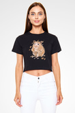 Hamster Siyah  Crop Top Tişört