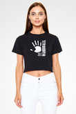 Handball Baskılı Crop Top Siyah Kadın Tişört - Tshirt