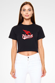 Handball Baskılı Crop Top Siyah Kadın Tişört - Tshirt