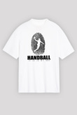 Handball Baskılı Unisex Beyaz Oversize Tişört - Tshirt