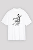 Handball Baskılı Unisex Beyaz Oversize Tişört - Tshirt