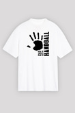 Handball Baskılı Unisex Beyaz Oversize Tişört - Tshirt