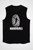 Handball Baskılı Unisex Siyah Kolsuz Tişört