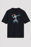 Handball Baskılı Unisex Siyah Oversize Tişört