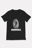Handball Baskılı Unisex Siyah V Yaka Tişört