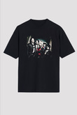 Hanoi Rocks Baskılı Unisex Siyah Oversize Tişört