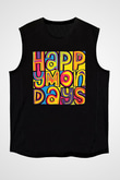 Happy Mondays Baskılı Unisex Siyah Kolsuz Tişört - Tshirt