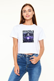Hardwell Baskılı Beyaz Kadın Crop Top Tişört
