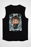 Harry Baskılı Unisex Siyah Kolsuz Tişört