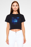 Hassiyum Atom Numarası Baskılı Siyah Kadın Crop Top Tişört