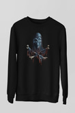 Hayalet Kurukafa Baskılı Siyah  Sweatshirt