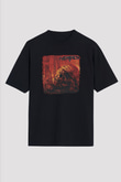 Heathen Baskılı Unisex Siyah Oversize Tişört