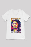 Helia Bravo Hollis Baskılı Unisex V Yaka Beyaz Tişört - Tshirt