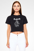 Hellbringer Baskılı Siyah Crop Top Kadın Tişört - Tshirt
