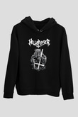 Hellbringer Baskılı Unisex Siyah Kapüşonlu Sweatshirt