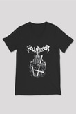 Hellbringer Baskılı Unisex Siyah V Yaka Tişört - Tshirt