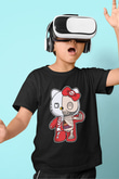 Hello Kity Half Skeleton Baskılı Unisex Siyah Çocuk Tişört