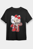 Hello Kity Half Skeleton Baskılı Unisex Siyah Tişört