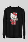Hello Kity Half Skeleton Baskılı Unisex Siyah Sweatshirt