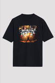Helloween Baskılı Unisex Siyah Oversize Tişört