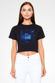 Helyum Atom Numarası Baskılı Siyah Kadın Crop Top Tişört