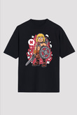 Heman Baskılı Unisex Siyah Oversize Tişört