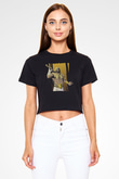 Herkül Baskılı Siyah Crop Top Kadın Tişört - Tshirt