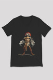 Herkül Baskılı Unisex Siyah V Yaka Tişört - Tshirt