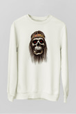 Hippi Kurukafa Baskılı Unisex Beyaz  Sweatshirt