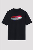 Hırvatistan - Croatia Bayrağı Baskılı Unisex Siyah Oversize Tişört
