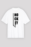 Hokey Baskılı Unisex Beyaz Oversize Tişört - Tshirt