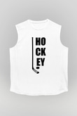 Hokey Baskılı Unisex Kolsuz Beyaz Tişört