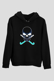 Hokey Baskılı Unisex Siyah Hoodie