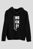 Hokey Baskılı Unisex Siyah Hoodie
