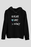Hokey Baskılı Unisex Siyah Hoodie