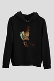Hokey Baskılı Unisex Siyah Hoodie