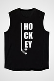 Hokey Baskılı Unisex Siyah Kolsuz Tişört