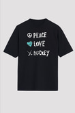 Hokey Baskılı Unisex Siyah Oversize Tişört
