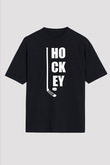 Hokey Baskılı Unisex Siyah Oversize Tişört