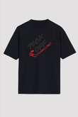 Hokey Baskılı Unisex Siyah Oversize Tişört