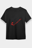 Hokey Baskılı Unisex Siyah Tişört - Tshirt