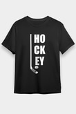 Hokey Baskılı Unisex Siyah Tişört - Tshirt