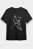 Hokey Baskılı Unisex Siyah Tişört - Tshirt