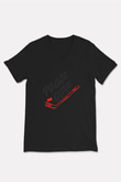 Hokey Baskılı Unisex Siyah V Yaka Tişört