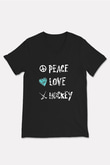 Hokey Baskılı Unisex Siyah V Yaka Tişört